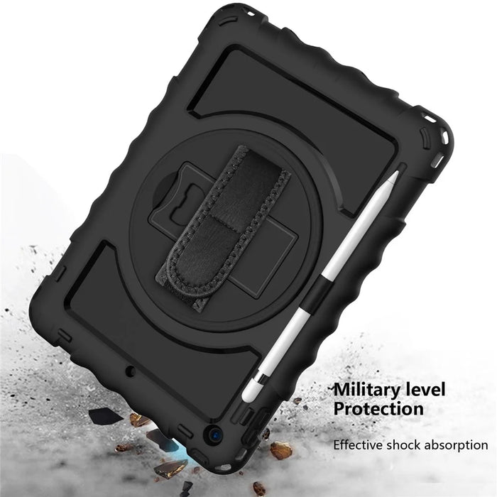 For iPad 10.2 (2021) / (2020) / (2019) Rotating Kickstand Tablet Case Silicone+PC Anti-drop Tablet Cover - Black - 4