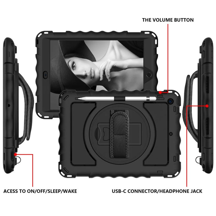 For iPad 10.2 (2021) / (2020) / (2019) Rotating Kickstand Tablet Case Silicone+PC Anti-drop Tablet Cover - Black - 5