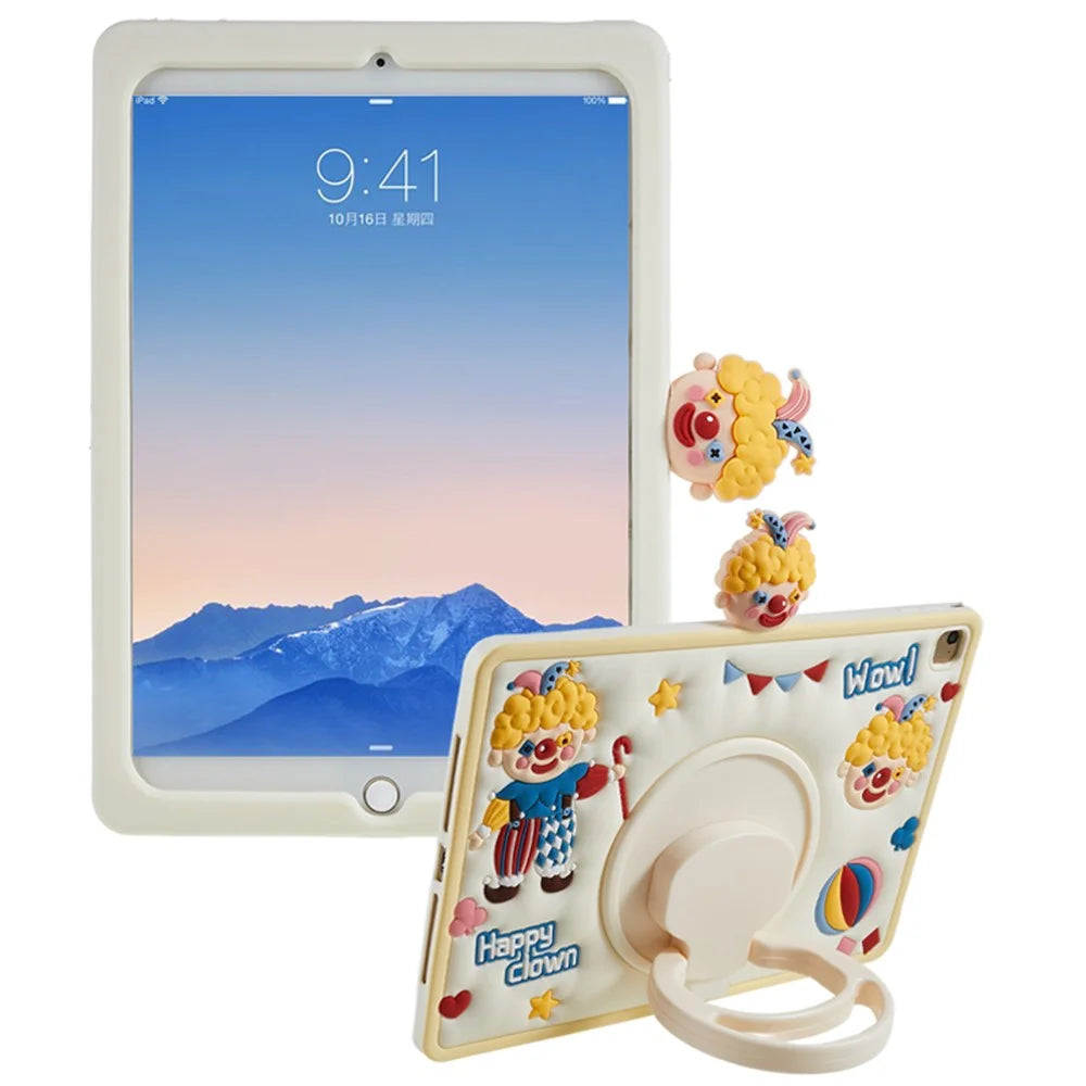 Tablet Case for iPad Air (2013) / Air 2 / iPad 9.7-inch (2017) / (2018) Rotary Kickstand Happy Clown PC+Silicone Cover - 1