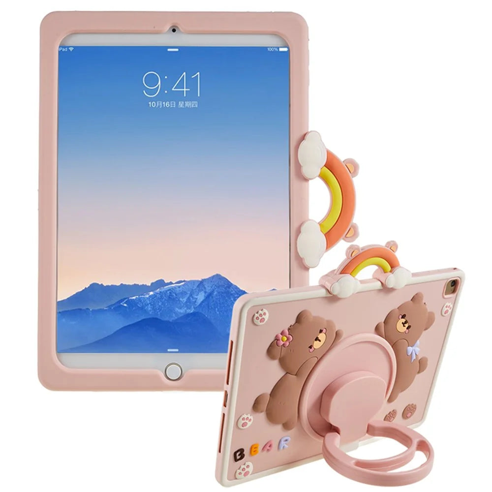 For iPad Air (2013) / Air 2 / iPad 9.7-inch (2017) / (2018) Tablet Case Cartoon Bear Rotary Kickstand PC+Silicone Cover - 1