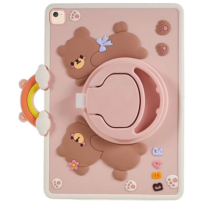 For iPad Air (2013) / Air 2 / iPad 9.7-inch (2017) / (2018) Tablet Case Cartoon Bear Rotary Kickstand PC+Silicone Cover - 2
