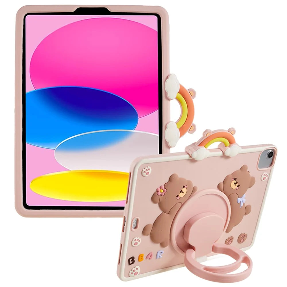 For iPad Air 11 (2026) / (2025) / (2024) / Air (2020) / (2022) / Pro 11 (2024) / (2020) / (2021) / (2022) PC+Silicone Case Rotary Kickstand Bear Tablet Cover - 1