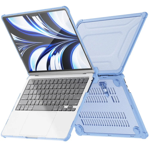 For MacBook Air 13 inch (2026) A3449 / (2025) A3240 / (2024) A3113 / (2022) A2681 Laptop Case PC + TPU Kickstand Heat Dissipation Cover - Baby Blue - 1
