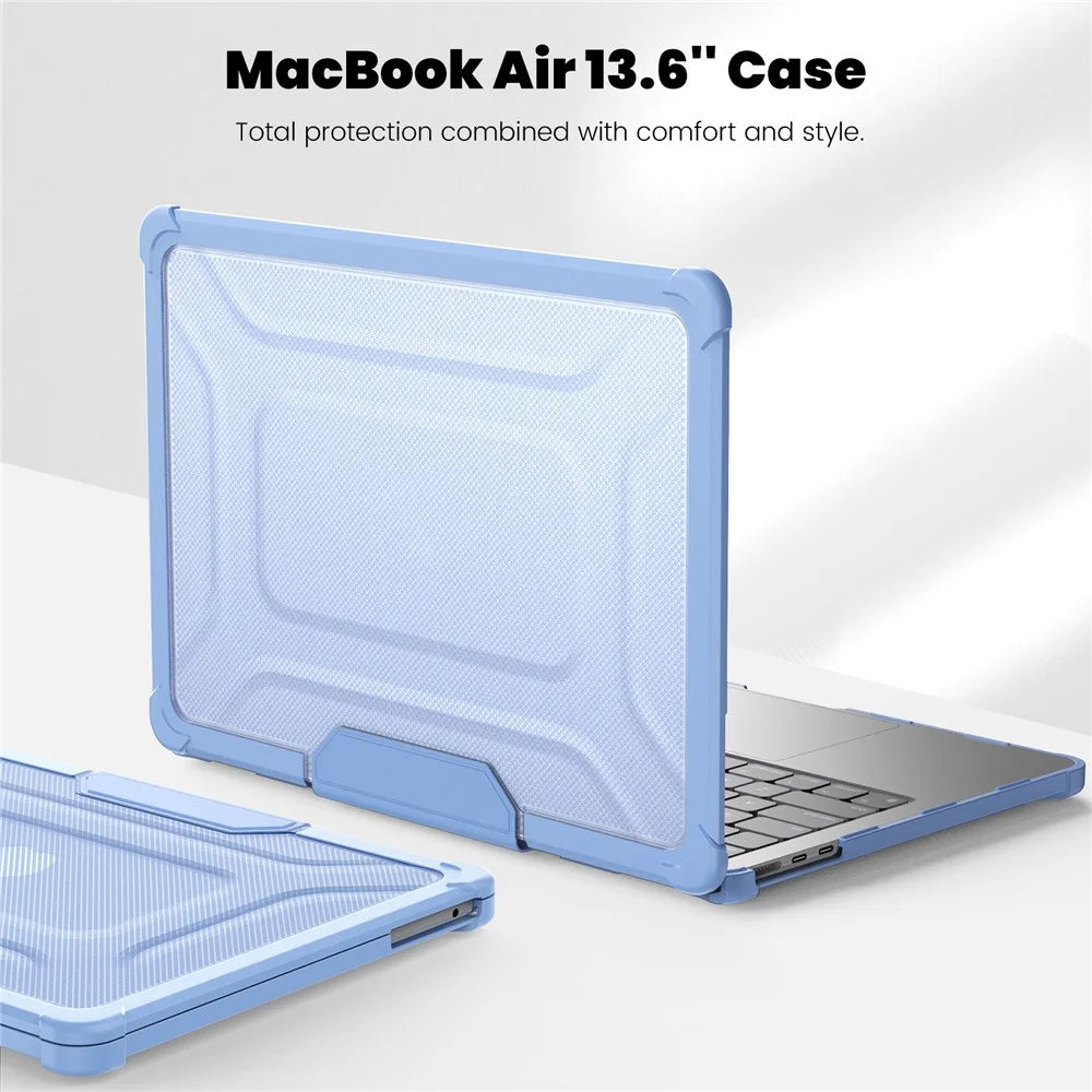 For MacBook Air 13 inch (2026) A3449 / (2025) A3240 / (2024) A3113 / (2022) A2681 Laptop Case PC + TPU Kickstand Heat Dissipation Cover - Baby Blue - 4