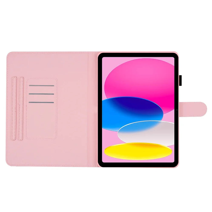 For iPad (2025) / 10.9 (2022) PU Leather Tablet Cover Dots Pattern Stand Smart Cover with Card Holder - White / Multi-Color Dots - 2