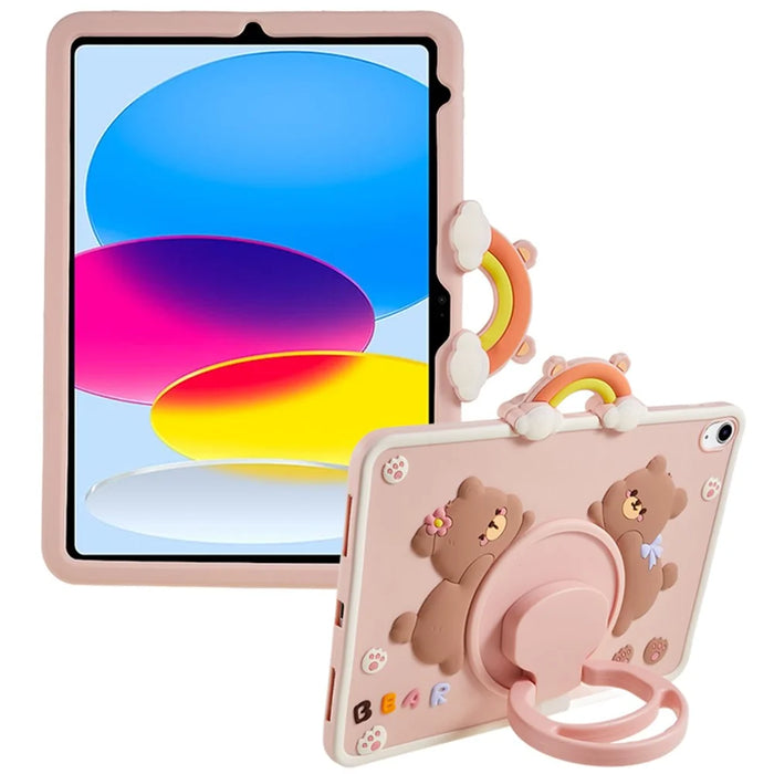 360-Degree Rotation Kickstand Case for iPad (2025) / 10.9 (2022) PC+Silicone Cartoon Bear Tablet Cover - 1