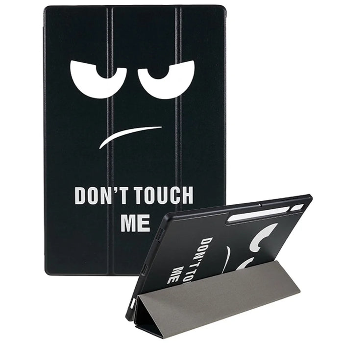 For Samsung Galaxy Tab S8 Ultra Trifold Stand Tablet Case PU Leather Pattern Printing Cover - Don't Touch Me - 1