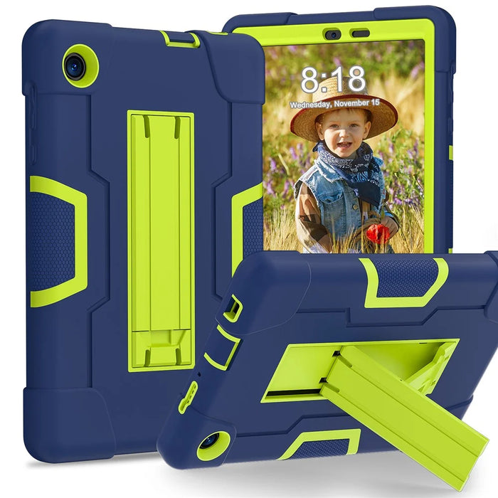For TCL Tab 8 4G / Tab 8 LE (Model 9137W) / Tab 8 WiFi (Model 9132X) Kickstand Tablet Case Robot Style Silicone + PC Color Contrast Protective Cover - Navy Blue / Yellowgreen - 1
