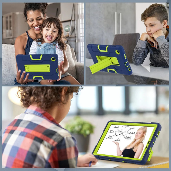 For TCL Tab 8 4G / Tab 8 LE (Model 9137W) / Tab 8 WiFi (Model 9132X) Kickstand Tablet Case Robot Style Silicone + PC Color Contrast Protective Cover - Navy Blue / Yellowgreen - 2