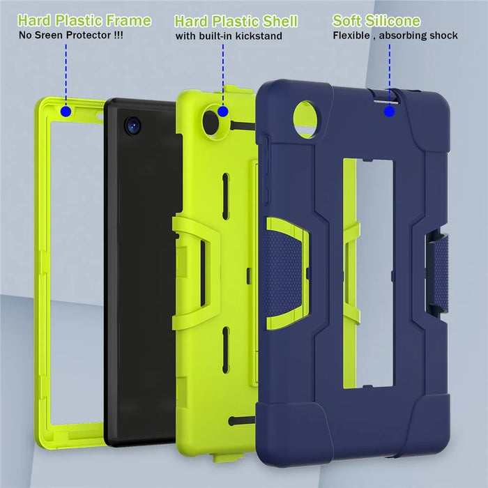 For TCL Tab 8 4G / Tab 8 LE (Model 9137W) / Tab 8 WiFi (Model 9132X) Kickstand Tablet Case Robot Style Silicone + PC Color Contrast Protective Cover - Navy Blue / Yellowgreen - 3