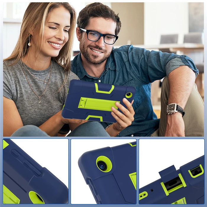 For TCL Tab 8 4G / Tab 8 LE (Model 9137W) / Tab 8 WiFi (Model 9132X) Kickstand Tablet Case Robot Style Silicone + PC Color Contrast Protective Cover - Navy Blue / Yellowgreen - 4