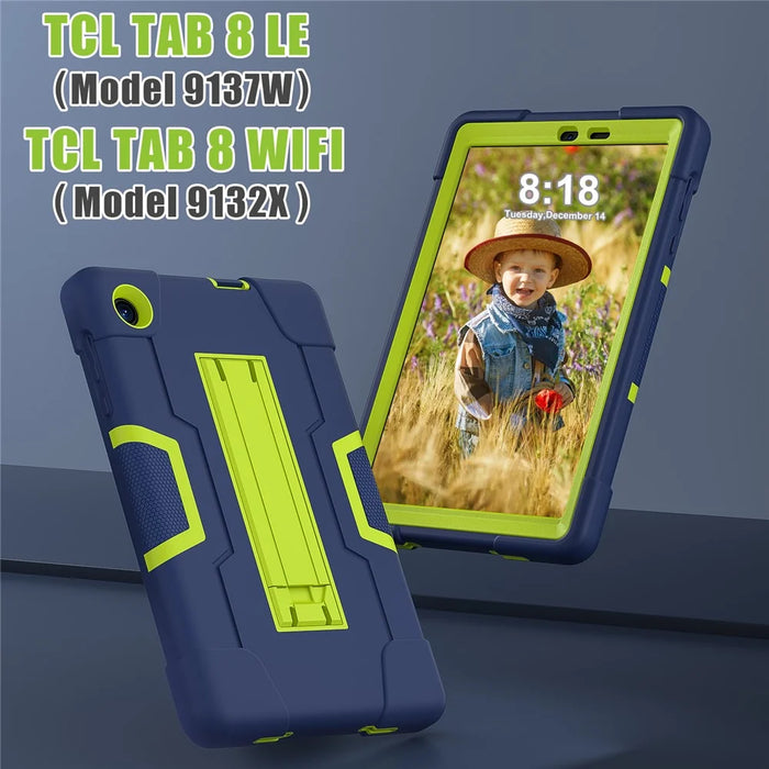 For TCL Tab 8 4G / Tab 8 LE (Model 9137W) / Tab 8 WiFi (Model 9132X) Kickstand Tablet Case Robot Style Silicone + PC Color Contrast Protective Cover - Navy Blue / Yellowgreen - 6