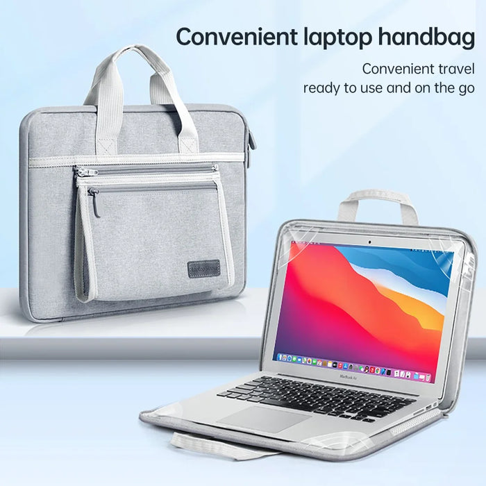 15-15.6 inch Laptop Sleeve Waterproof Oxford Cloth Notebook Handbag with Small Detachable Bag - Grey - 2