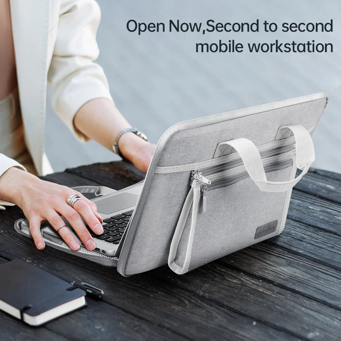 15-15.6 inch Laptop Sleeve Waterproof Oxford Cloth Notebook Handbag with Small Detachable Bag - Grey - 3