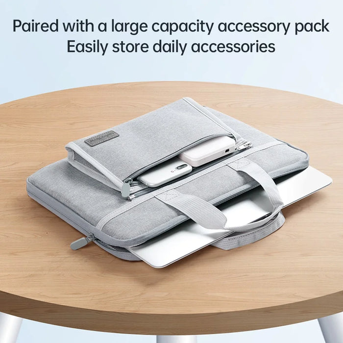 15-15.6 inch Laptop Sleeve Waterproof Oxford Cloth Notebook Handbag with Small Detachable Bag - Grey - 4