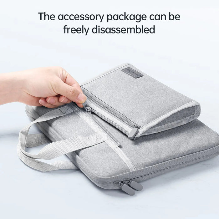 15-15.6 inch Laptop Sleeve Waterproof Oxford Cloth Notebook Handbag with Small Detachable Bag - Grey - 5