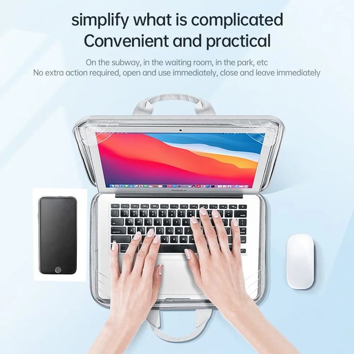 15-15.6 inch Laptop Sleeve Waterproof Oxford Cloth Notebook Handbag with Small Detachable Bag - Grey - 6