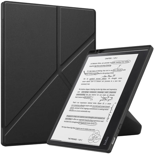 For Kobo Elipsa 2E Origami Case PU Leather+TPU E-book Reader Stand Cover with Auto Wake / Sleep - Black - 1