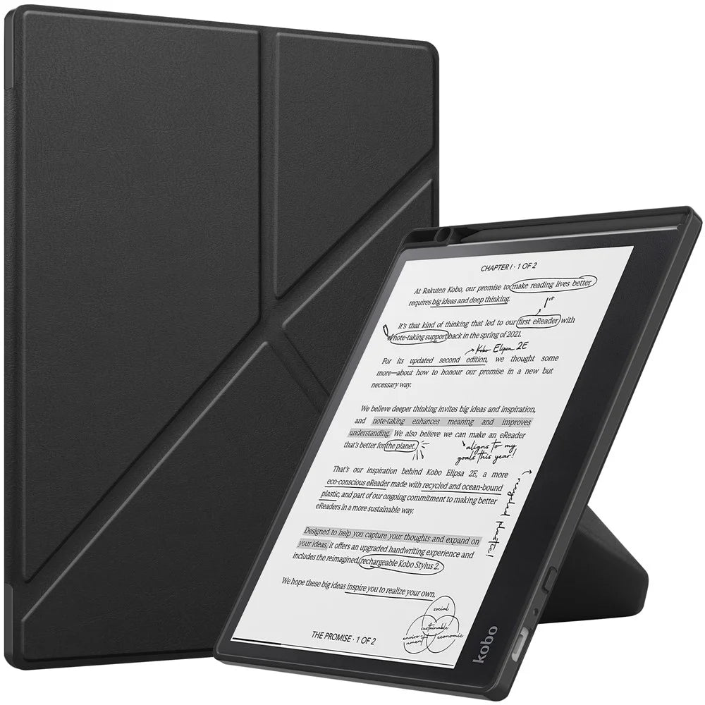 For Kobo Elipsa 2E Origami Case PU Leather+TPU E-book Reader Stand Cover with Auto Wake / Sleep - Black - 1