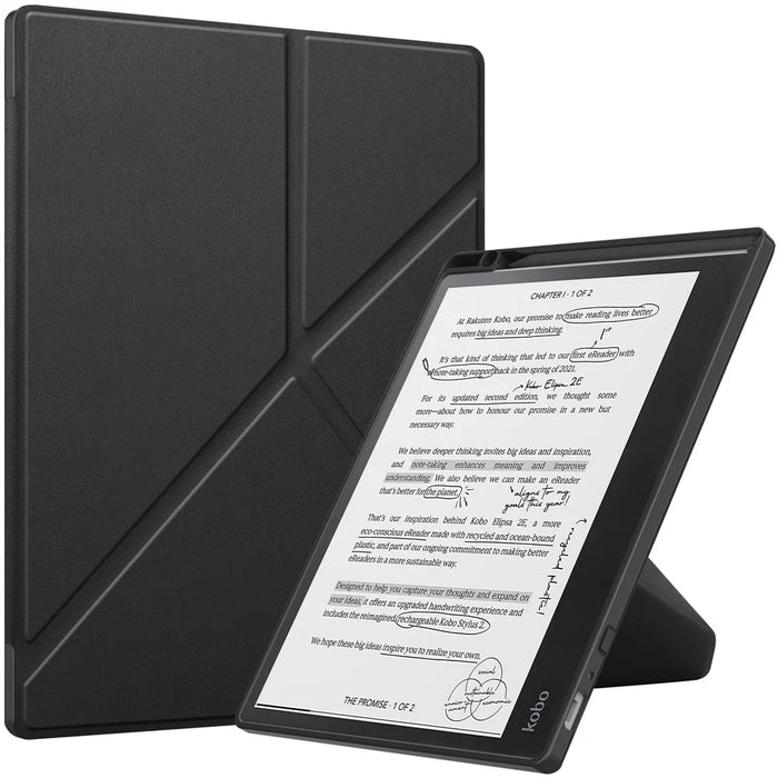 For Kobo Elipsa 2E Origami Case PU Leather+TPU E-book Reader Stand Cover with Auto Wake / Sleep - Black - 1