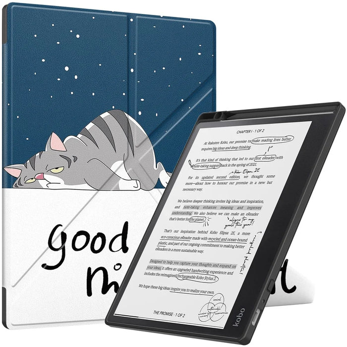 For Kobo Elipsa 2E Origami Stand Case PU Leather Pattern Printing Ebook Reader Cover with Auto Wake / Sleep - Cat - 1