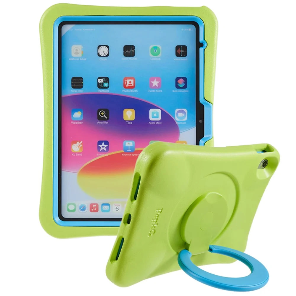 PEPKOO for iPad (2025) / 10.9 (2022) Shockproof Tablet Case 360-degree Rotatable PC Kickstand EVA Protective Cover - Green / Blue - 1