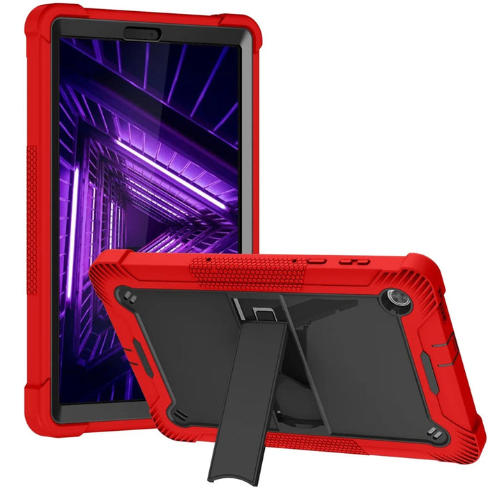 For Lenovo Tab M10 Plus TB-X606 Kickstand Shockproof Cover Silicone + PC Tablet Case - Red+Black - 1