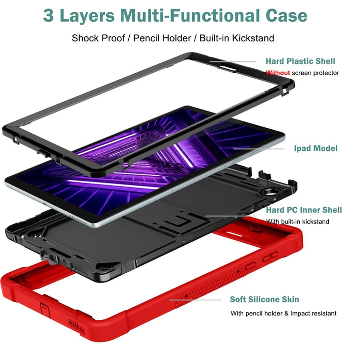 For Lenovo Tab M10 Plus TB-X606 Kickstand Shockproof Cover Silicone + PC Tablet Case - Red+Black - 3