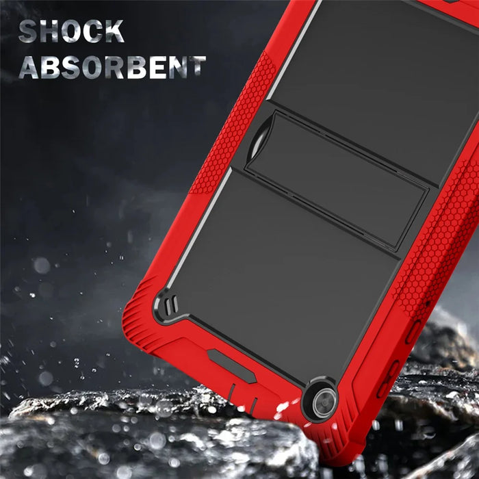 For Lenovo Tab M10 Plus TB-X606 Kickstand Shockproof Cover Silicone + PC Tablet Case - Red+Black - 4