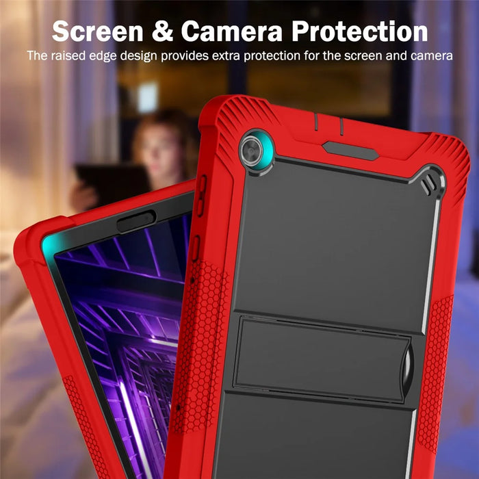 For Lenovo Tab M10 Plus TB-X606 Kickstand Shockproof Cover Silicone + PC Tablet Case - Red+Black - 5