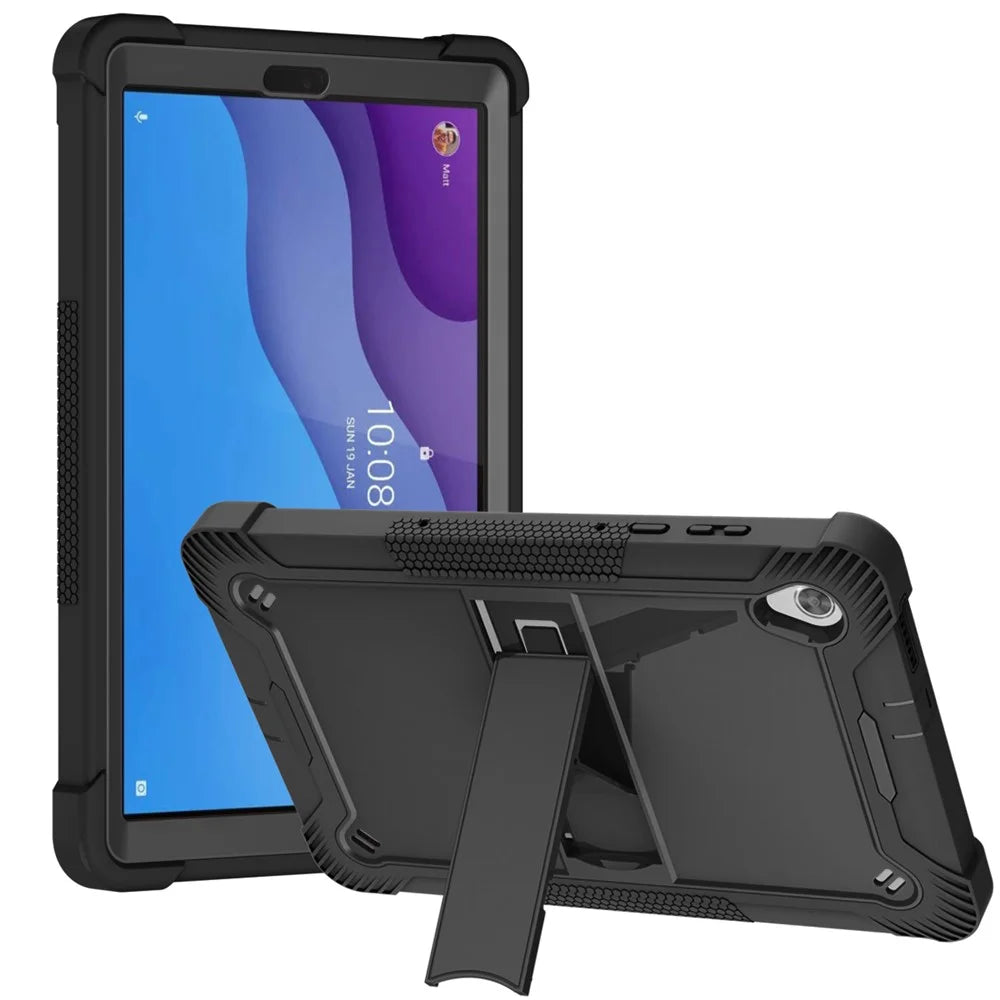 For Lenovo Tab M10 HD Gen 2 TB-X306F / TB-X306X Tablet Protective Shell Kickstand Silicone + PC Cover Case - Black - 1