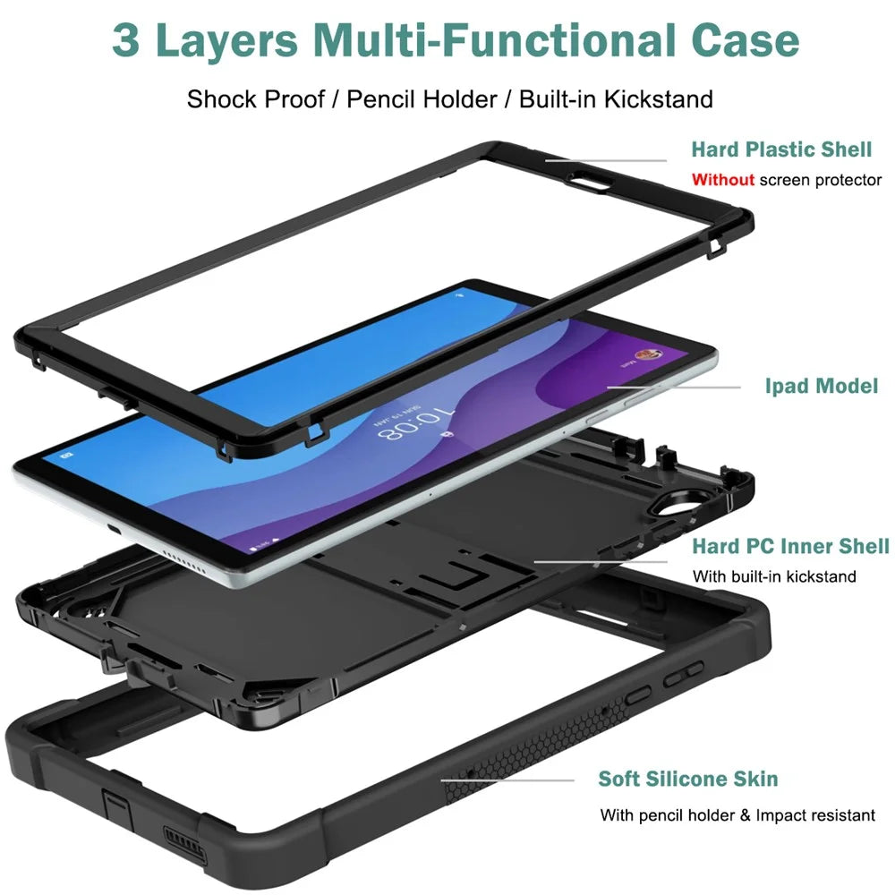 For Lenovo Tab M10 HD Gen 2 TB-X306F / TB-X306X Tablet Protective Shell Kickstand Silicone + PC Cover Case - Black - 3