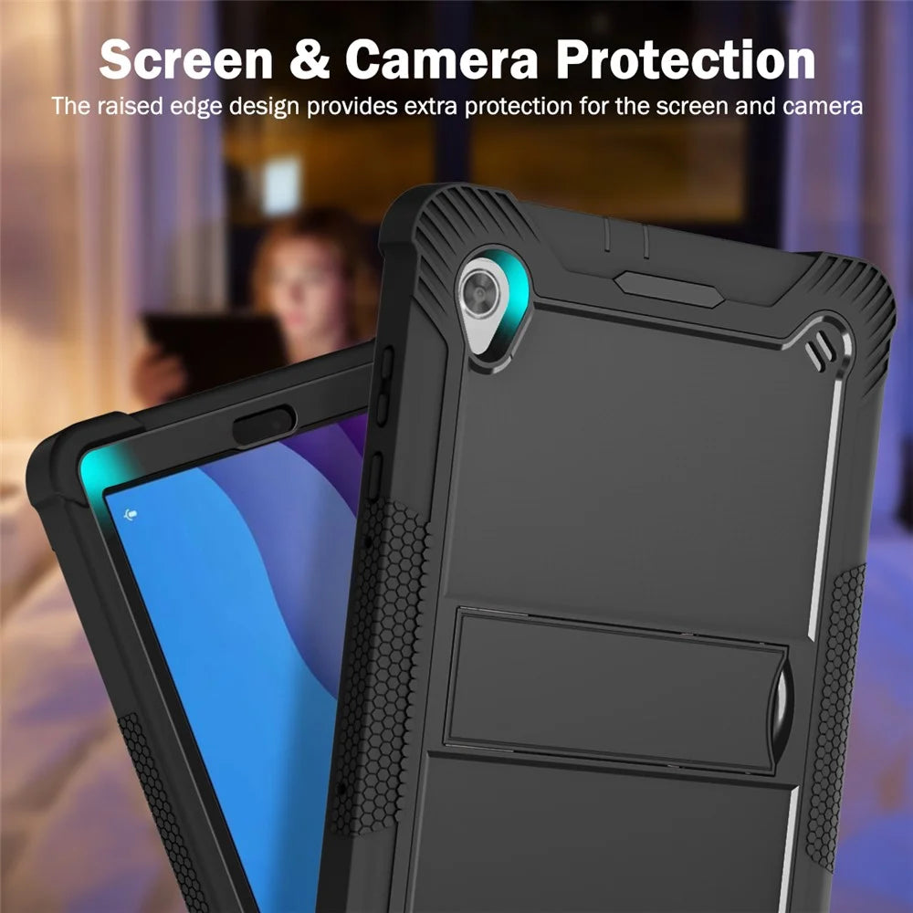 For Lenovo Tab M10 HD Gen 2 TB-X306F / TB-X306X Tablet Protective Shell Kickstand Silicone + PC Cover Case - Black - 5