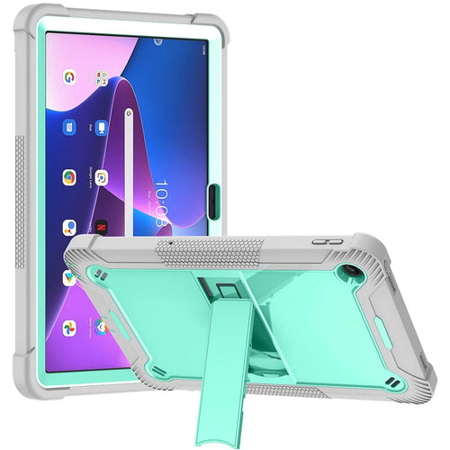 For Lenovo Tab M10 Plus (3rd Gen) / Xiaoxin Pad 2022 10.6 inch Anti-Scratch Tablet Cover Kickstand Silicone + PC Case Shell - Grey+Mint Green - 1