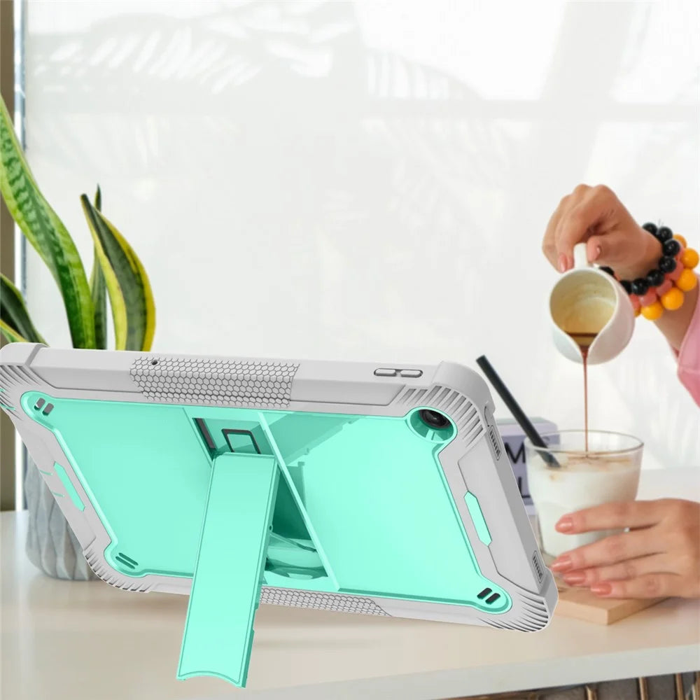 For Lenovo Tab M10 Plus (3rd Gen) / Xiaoxin Pad 2022 10.6 inch Anti-Scratch Tablet Cover Kickstand Silicone + PC Case Shell - Grey+Mint Green - 6
