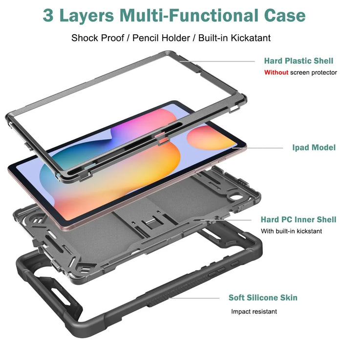 For Samsung Galaxy Tab S6 Lite (2024) / S6 Lite (2022) / S6 Lite (2020) Silicone + PC Tablet Case Kickstand Protection Cover - Black - 4