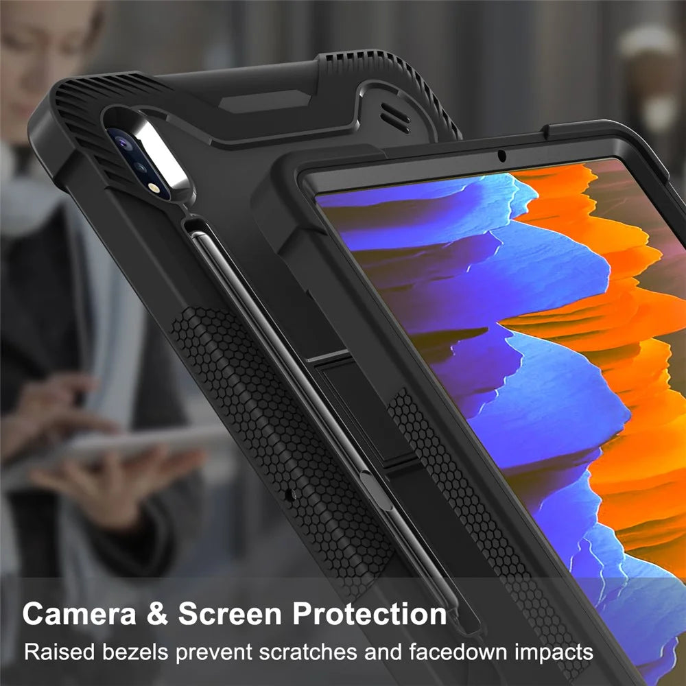 Shockproof Cover for Samsung Galaxy Tab S8 / S7 , Kickstand Silicone + PC Tablet Case - Black - 2