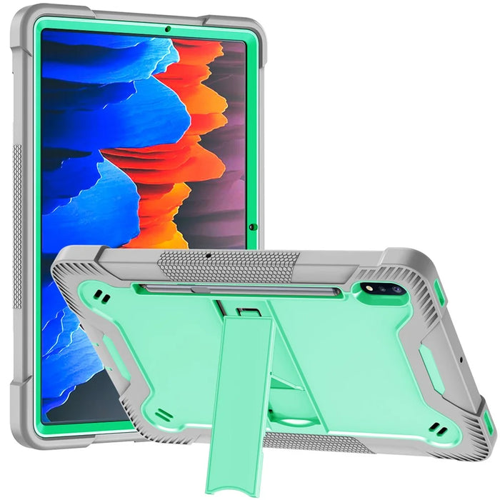 For Samsung Galaxy Tab S8 Ultra Kickstand Tablet Case Silicone + PC Shockproof Cover - Grey+Mint Green - 1
