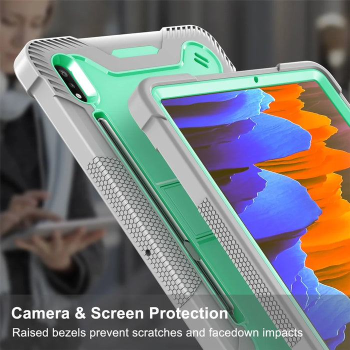 For Samsung Galaxy Tab S8 Ultra Kickstand Tablet Case Silicone + PC Shockproof Cover - Grey+Mint Green - 3