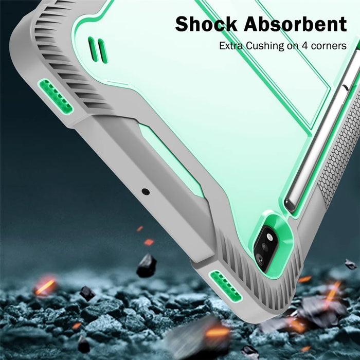 For Samsung Galaxy Tab S8 Ultra Kickstand Tablet Case Silicone + PC Shockproof Cover - Grey+Mint Green - 4