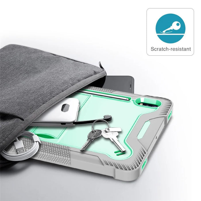 For Samsung Galaxy Tab S8 Ultra Kickstand Tablet Case Silicone + PC Shockproof Cover - Grey+Mint Green - 6