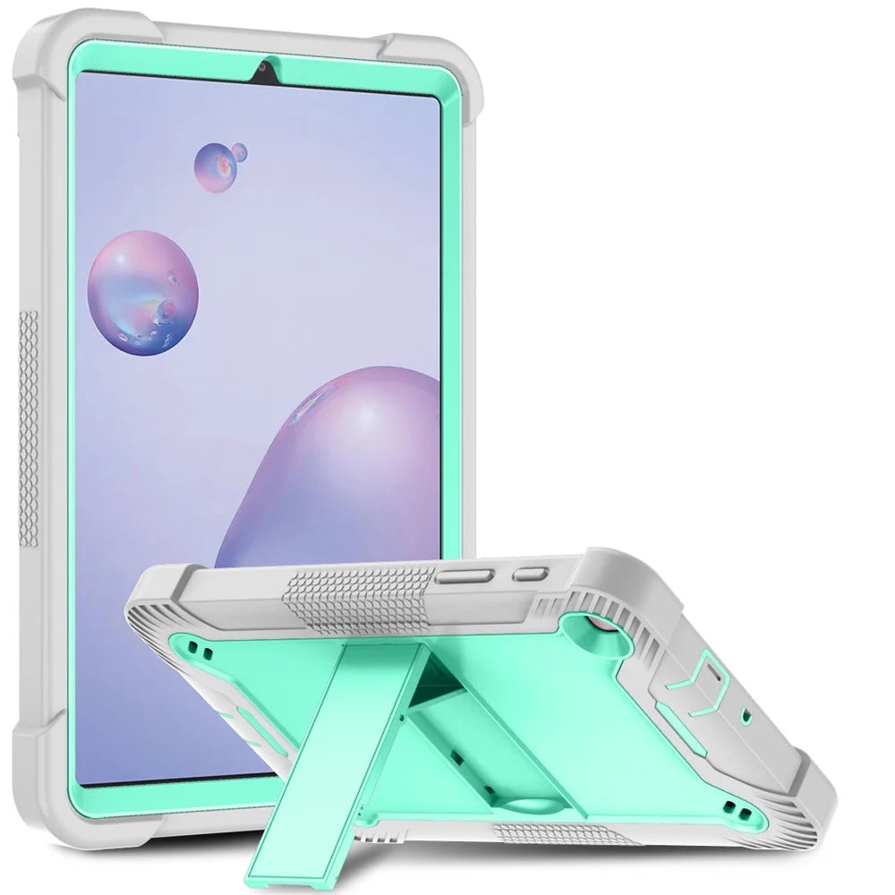 For Samsung Galaxy Tab A7 Lite 8.7-inch Tablet Case Silicone + PC Rugged Protective Kickstand Cover - Grey+Mint Green - 1
