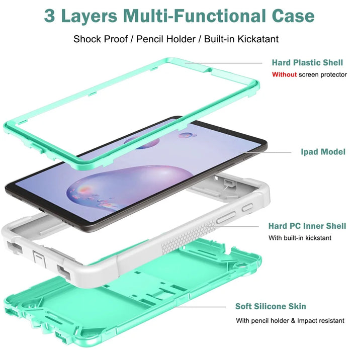 For Samsung Galaxy Tab A7 Lite 8.7-inch Tablet Case Silicone + PC Rugged Protective Kickstand Cover - Grey+Mint Green - 3