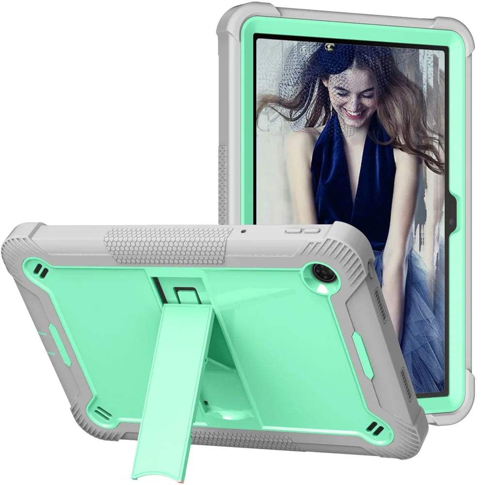 For TCL Tab 10 5G Silicone + PC Tablet Case Kickstand Shockproof Cover - Grey+Mint Green - 1