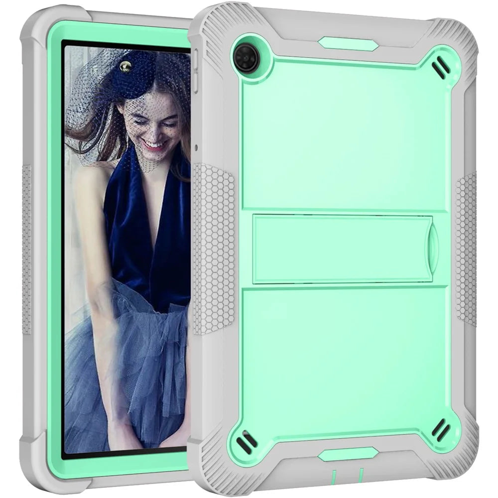 For TCL Tab 10 5G Silicone + PC Tablet Case Kickstand Shockproof Cover - Grey+Mint Green - 2