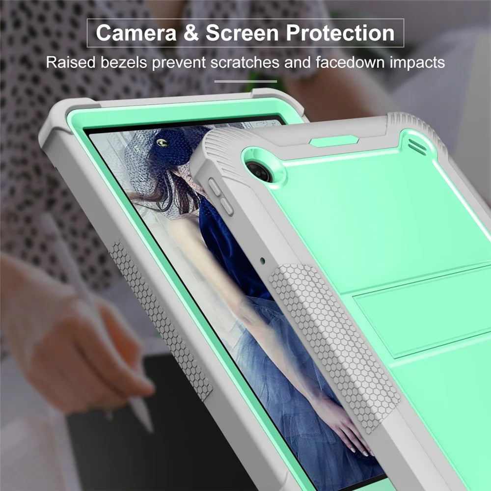 For TCL Tab 10 5G Silicone + PC Tablet Case Kickstand Shockproof Cover - Grey+Mint Green - 3