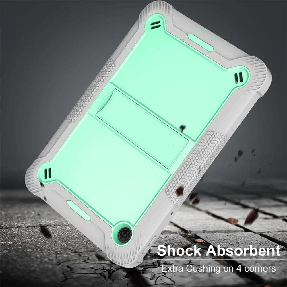For TCL Tab 10 5G Silicone + PC Tablet Case Kickstand Shockproof Cover - Grey+Mint Green - 4