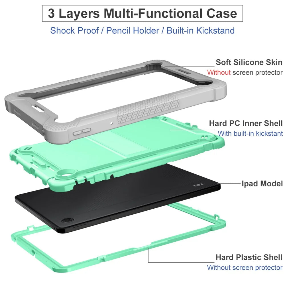 For TCL Tab 10 5G Silicone + PC Tablet Case Kickstand Shockproof Cover - Grey+Mint Green - 5
