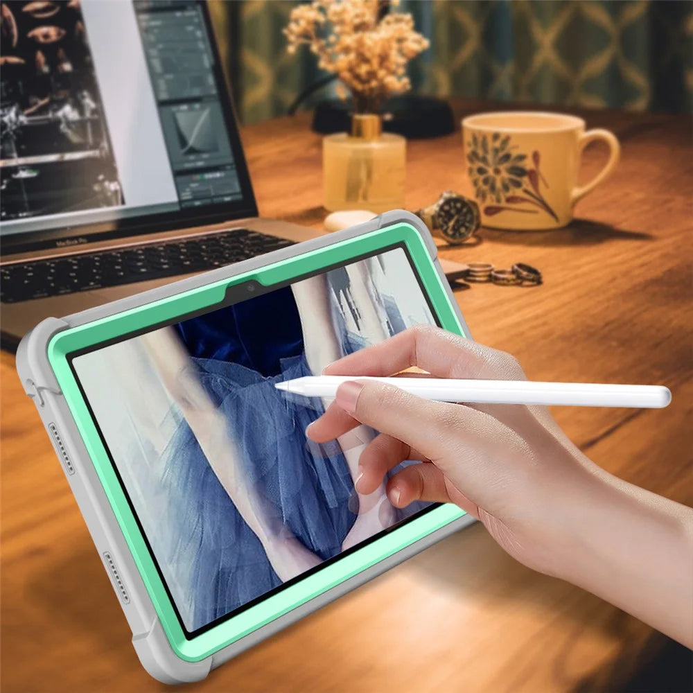 For TCL Tab 10 5G Silicone + PC Tablet Case Kickstand Shockproof Cover - Grey+Mint Green - 6