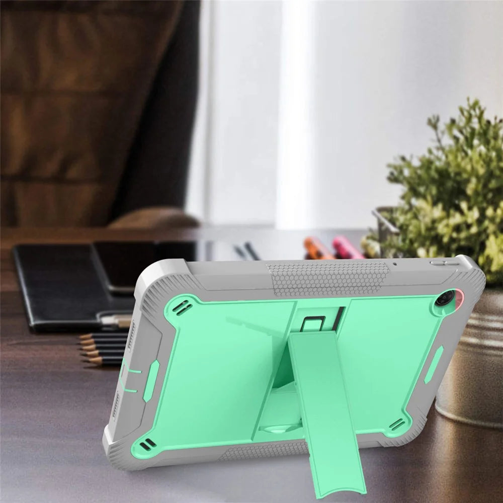 For TCL Tab 10 5G Silicone + PC Tablet Case Kickstand Shockproof Cover - Grey+Mint Green - 7